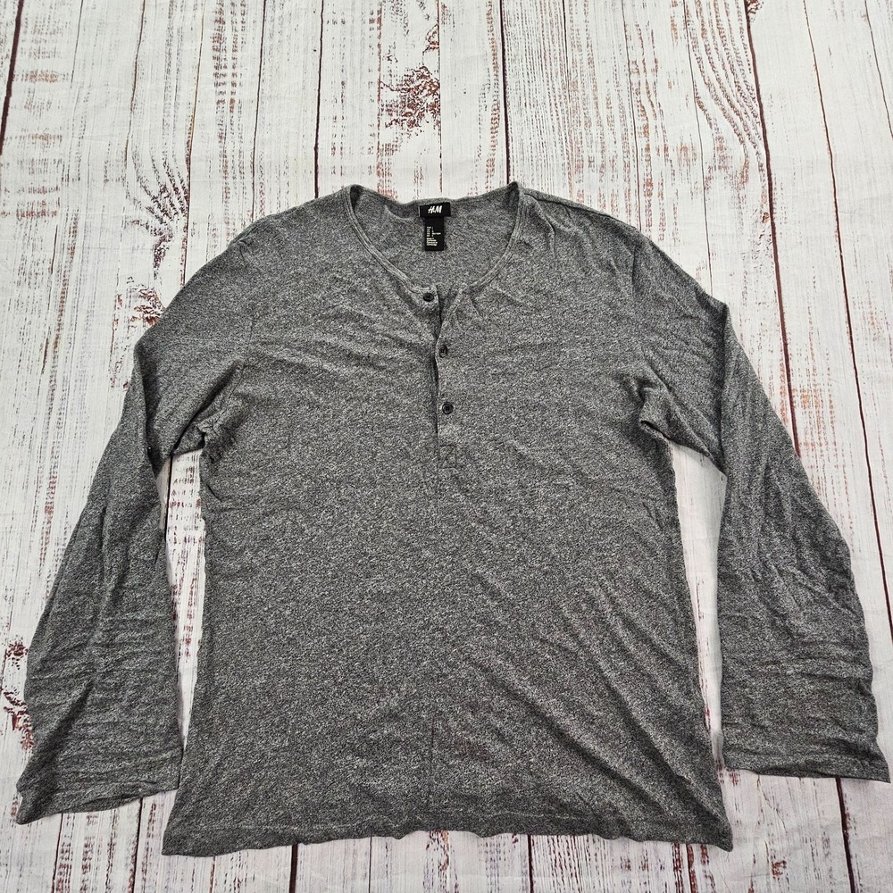 H&M Gray Long Sleeve Lightweight Cotton Henley T-Shirt Women's L